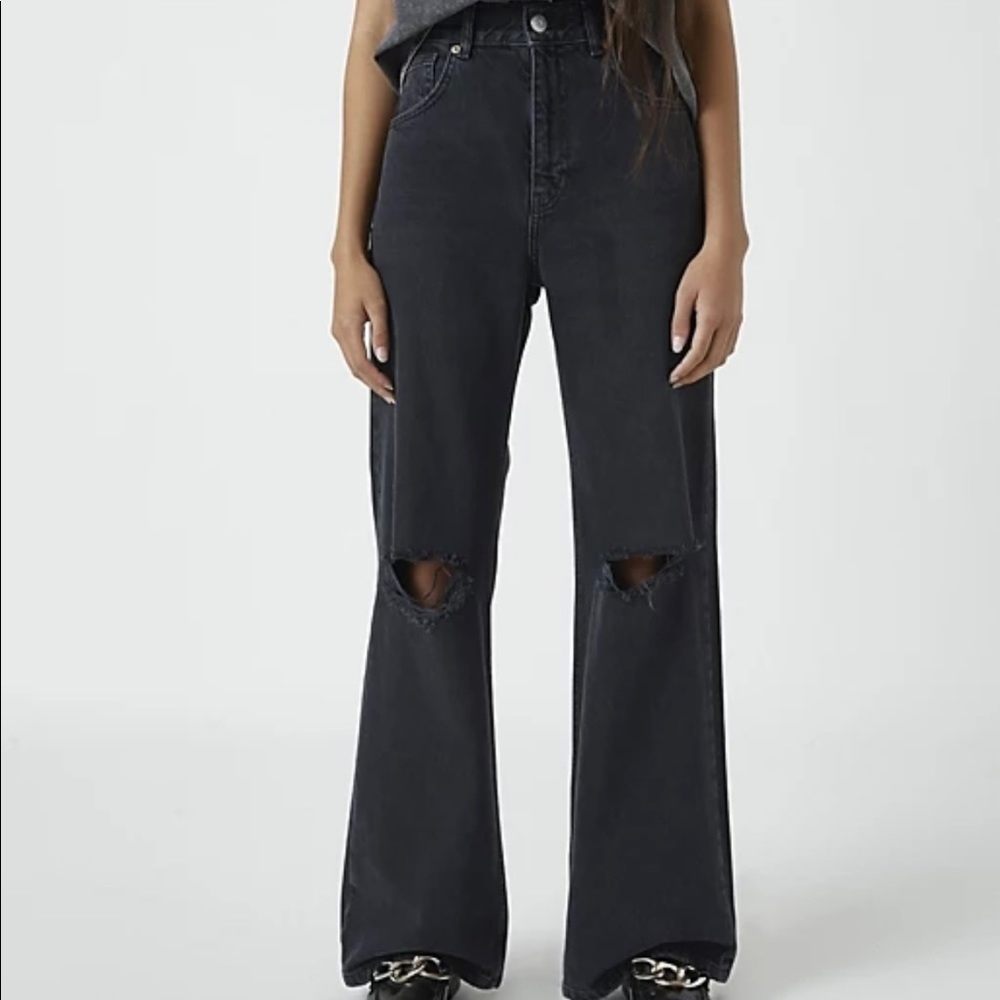 pull & bear black 90s wide leg distressed jeans
